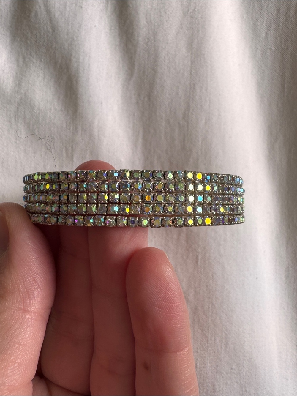 Iridescent Multi-Row Rhinestone Bracelet - Picture 3 of 4